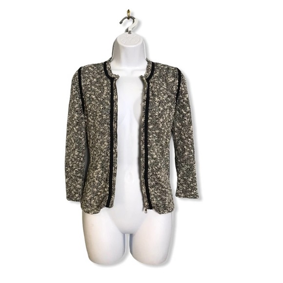Ann Taylor | Detailed Chic Tweed Zip-Down Cardigan - Picture 3 of 8